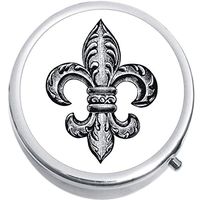Black and White Fleur De Lis Medicine Pill Box