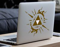 The Legend of Zelda Triforce Logo V2 for Macbook laptop die-cut vinyl decal sticker (Gold, Mac with Glowing Apple)
