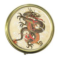 Luxcase Dragon Custom Round Bronze Pill Box Pocket Medicine Tablet Holder Organizer Pill Decoration Case Wallet