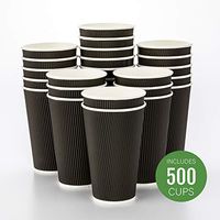 500-CT Disposable Black 16-OZ Hot Beverage Cups with Ripple Wall Design: No Need for Sleeves - Perfect for Cafes - Eco-Friendly Recyclable Paper - Insulated - Wholesale Takeout Coffee Cup