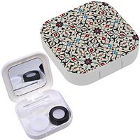 Portable Contact Lens Case Box Travel Kit Mirror + Bottle + Tweezers Container Holder [ Arabic Floral Traditional ]