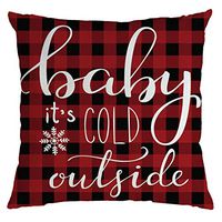 Indexshop Farmhouse Christmas Red Black Plaids Throw Pillow Case, Cotton Linen Home Decorative Throw Pillow Case Cushion Cover, Holiday Decorative Cushion Cover 18x18 Inch (B)