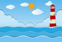 CSFOTO 5x3ft Background for Cartoon Lighthouse Sea Photography Backdrop Waving Sun Blue Sky White Cloud Sailing Party Decoration Child Kid Newborn Baby Portrait Photo Studio Props Wallpaper