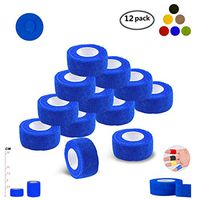 Self Adherent Wrap Tape Medical Cohesive Bandages Flexible Stretch Athletic Strong Elastic First Aid Tape for Sports Sprain Swelling and Soreness on Wrist and Ankle 12 Pack 1Inch X 5Yards(Blue)