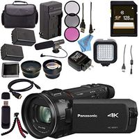 Panasonic HC-WXF1 HC-WXF1K 4K UHD Camcorder + Replacement Lithium Ion Battery + External Rapid Charger + 128GB SDXC Card + 62mm 3 Piece Filter Kit + LED Light + Condenser Mic Bundle