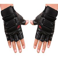 Bolayu Fashion Men Gym Exercise Training Sport Fitness Sports Half Finger Leather Gloves (Black)