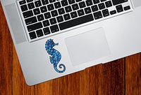 Yadda-Yadda Design Co. Blue Seahorse - Stained Glass Style - Vinyl Trackpad Tablet Decal - Copyright 2016 (1.25" w x 3" h) (Small, Blue, FACE Right)