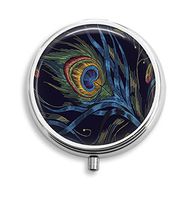 Euger Custom Tails of Peacocks Round Pill Box Case Tablet Medicine Pocket Purse Travel Pill Vitamin Decorative Box Case Holder 3 Compartment Medicine Case