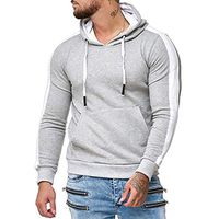 Men's Long Sleeve Drawstring Sweatshirt Males Solid Slim Fit Pullover Hooded Tops Splicing Blouse Gray