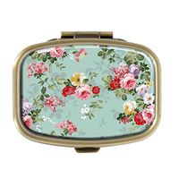 Cecillia Vintage Floral Decorative Boxes Bronze Rectangular Pill Box Medicine Tablet Holder Wallet Organizer Case for Pocket or Purse