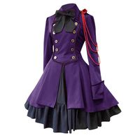 YOMXL Womens Vintage Gothic Court Square Collar Patchwork Princess Dress Retro Long Sleeve Flounced Dress(Purple,XXL)