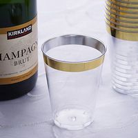 BalsaCircle 33 pcs 7 oz Clear with Gold Rim Plastic Goblets - Disposable Wedding Party Catering Tableware