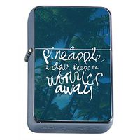 Pineapple Day Worries Away Flip Top Oil Lighter Em1 Smoking Cigarette Silver Case Included