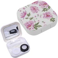 Portable Contact Lens Case Box Travel Kit Mirror + Bottle + Tweezers Container Holder [ Floral Tile Vintage Design ]