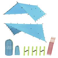 12ft Extra Large Tarp Hammock Waterproof Rain Fly Tarp 185in Centerline - Lightweight Ripstop Fabric - Stakes Included - Survival Gear Backpacking Camping Accessories - Multiple Colors (Sky Blue)