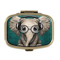 Cecillia Elephant Baby Wearing Glasses Pill Box Decorative Boxes Bronze Rectangular Pill Case Medicine Tablet Holder Wallet Organizer Case for Pocket or Purse