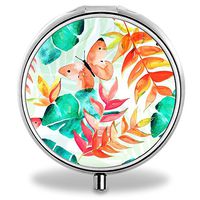 IMLONE Pill Organizer, Customized Tropical Pattern Pill Boxes with 3 Components Metal Portable Pill Container for Purse, Travelling and Daily Needs