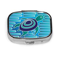 Turtle Mola in Native Kuna Style. Custom Square Pill Box Tablet Medicine Pocket Purse Travel Pill Vitamin Decorative Box Case Holder