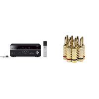 Yamaha RX-V683BL 7.2-Channel MusicCast AV Receiver with Bluetooth, Works with Alexa & Monoprice Gold Plated Speaker Banana Plugs - 5 Pairs - Closed Screw Type, for Speaker Wire, Wall Plates and More