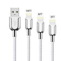 Klaz USB iPhone Cables Compatible (3-Pack) Fast Charging and Data Syncing Cords | 3Ft, 6Ft, 10Ft | Nylon Braided, Kink & Tangle Free | iPhones,iPads iOS Devices (White)