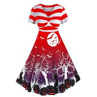 Womens Halloween Dresses Sleeveless A-Line Vintage Dress Witch Pumpkin Skull Printed Cocktail Swing Party Dress Costumes