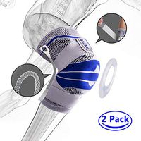 Knee Brace Compression Sleeve, Elastic Knee Wraps Patella Stabilizer with Silicone Gel Spring Support, Hinged Kneepads Protector for Meniscus Tear Arthritis Running Men Women 2 Packs