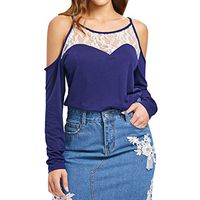 Women Tops,Meet&sunshine Fashion Women Casual Camis Lace Hollow Out Long Sleeve Patchwork Slim Tops (M)
