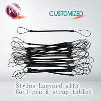 Kang Yuan Black Elastic Tether Lanyards Stylus Pens Coil Strap Tablet/Touchscreen Tether with Top Port, Retractable Coiled Spring (16 pcs)