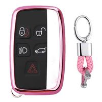 First2savvv Pink Premium Soft TPU Car Key Case Shell Cover with Key Chain for Land Rover Range Rover Evoque Discover Sport. Freelander Jaguar XE XF XJ F-Type