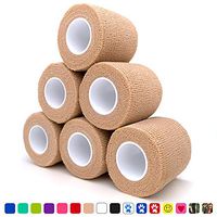 Cohesive Bandage 2” x 5 Yards, 6 Rolls, Self Adherent Wrap Medical Tape, Adhesive Flexible Breathable First Aid Gauze Ideal for Stretch Athletic, Ankle Sprains & Swelling, Sports, Tan