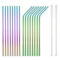 HOMQUEN 18 Piece Colorful Stainless Steel Straws, 8.5 '' Reusable Drinking Rainbow Straws,with Portable pouch (8 Straight/8 Bent/2 Brushes)