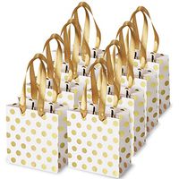 Small Gift Bags with Ribbon Handles: Gold Mini Gift Bag, for Birthday Weddings Christmas Holidays Graduation Baby Showers (Metallic Dots 8 Pack Bulk)