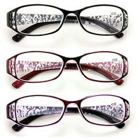 3 Pairs Women Rectangular Floral Readers - Fashion Reading Glasses RX Magnification (3 Pairs (Black/Maroon/Purple), 1.50)