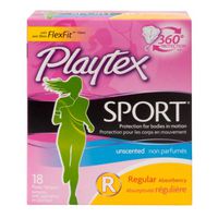 Playtex Sport Tampons with Flex-Fit Technology, Regular, Unscented, 18 Count