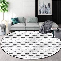RUGSMAT Ocean Machine Washable Round Bath Mat,Sketchy Schoal of Fish Coffee Table Mat Non-Skid Living Room Carpet Diameter-39