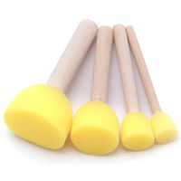 Meolin 4Pcs/set Children Painting Brush Yellow Mushroom Head Seal Sponge Wooden Handle Paint Tool