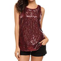 Tanwpn Women's Sexy Solid Color Sequin Crop Tops Vest Sleeveless Loose Glitter Tank Top Cami Tops Blouse (S, Wine Red)