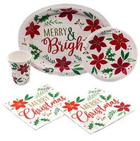 Holiday Christmas Wishes Tableware Pack! Disposable Paper Plates, Napkins and Cups Set for 16