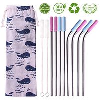 Reusable Stainless Steel Straws, BEAUTLOHAS. Set of 8 Metal Straws, 8.5 inch Eco Friendly Straws Suitable for Drinking Coffee,Fruits Juicer&Cocktails, 0.18inch Diameter Thin Straws with Silicone Tips