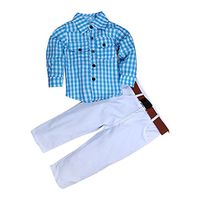 Kids Set Baby Boys Long Sleeve Lattice T-Shirt Tops+Trousers+Belt Clothes Outfits (7 years old, Blue)