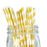 Just Artifacts - Decorative Paper Straws 100pcs - Yippee Stripe Pattern - Yellow - Decorative Paper Straws for Birthday Parties, Weddings, Baby Showers, and Life Celebrations!