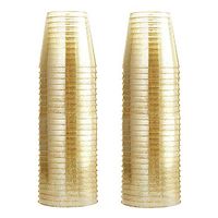 Glitter Plastic Cups, Gold Glitter Disposable Cups 9 oz. 100 Pack, Clear Plastic Cups Old Fashioned Tumblers, Recyclable Wine Glasses for Parties, Elegant Plastic Party Cups Wedding Decorations