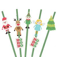 36 Pack of Merry Christmas Paper Straw Green & White Striped Baby Shower Wedding Anniversary Birthday Candy Party Festival Drinking Decoration.