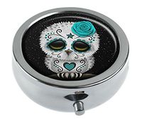 Top A Skull owl Custom Personalized Round Pill Box Decorative Box Vitamin Container Pocket Or Wallet (Skull owl -13)