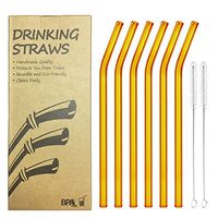 Reusable Bent Glass Drinking Straws, Set of 6 with 2 Cleaning Brushes,Shatter Resistant,BPA Free, Non-Toxic, Eco-Friendly, 200mm x 10mm (Bent 8'' x10mm, Orange)