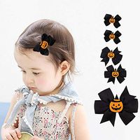 Herva 5 PCS Halloween Hand-Made Ribbon Hair Bow Clips with Ghost Pumpkin Pattern Fits for Little Toddlers Baby Girls Birthday Gifts(3.944.72in)