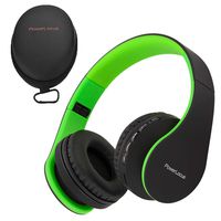 PowerLocus Wireless Bluetooth Over-Ear Stereo Foldable Headphones, Wired Headsets with Built-in Microphone for iPhone, Samsung, LG, iPad (Black/Green)