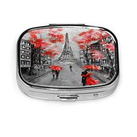 France Paris Eiffel Tower Valentine's Day Pill Box Square Metal Pill Case Two Compartment Pocket Medical Drug Tablet Medicine Storage