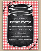 Personalized Picnic Party Invite Cards (30 Cards and Blank Envelopes)
