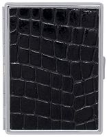 Black Crocodile Print Leather Compact (9 100s) Metallic Cigarette Case & Stash Box